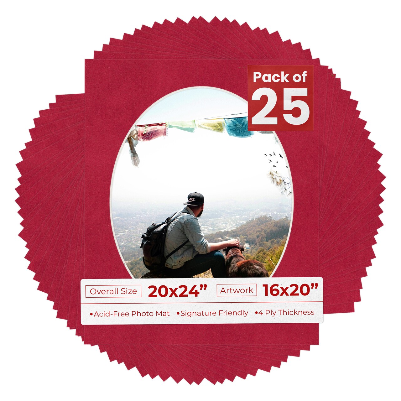 Red Suede Mat Board for 20x24 Frames - Oval Opening for 16x20 Photos